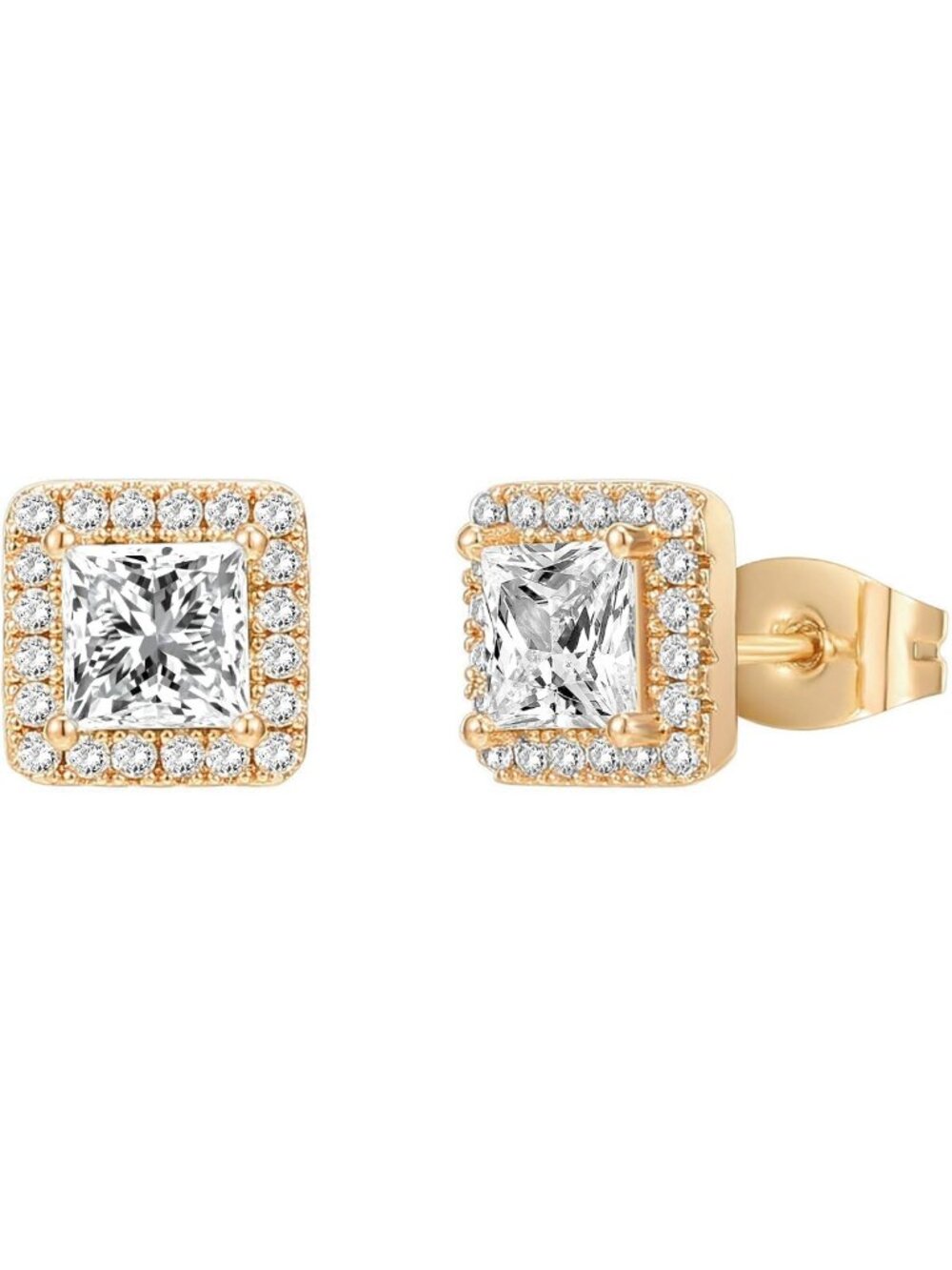 14K Gold Plated Sterling Silver Halo Earrings with Brilliant Round Faux Diamonds